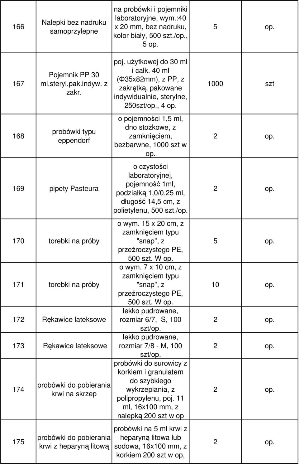pobierania krwi z heparyną litową poj. uŝytkowej do 30 ml i całk. 40 ml (Φ35x82mm), z PP, z zakrętką, pakowane indywidualnie, sterylne, 250szt/op., 4 op.