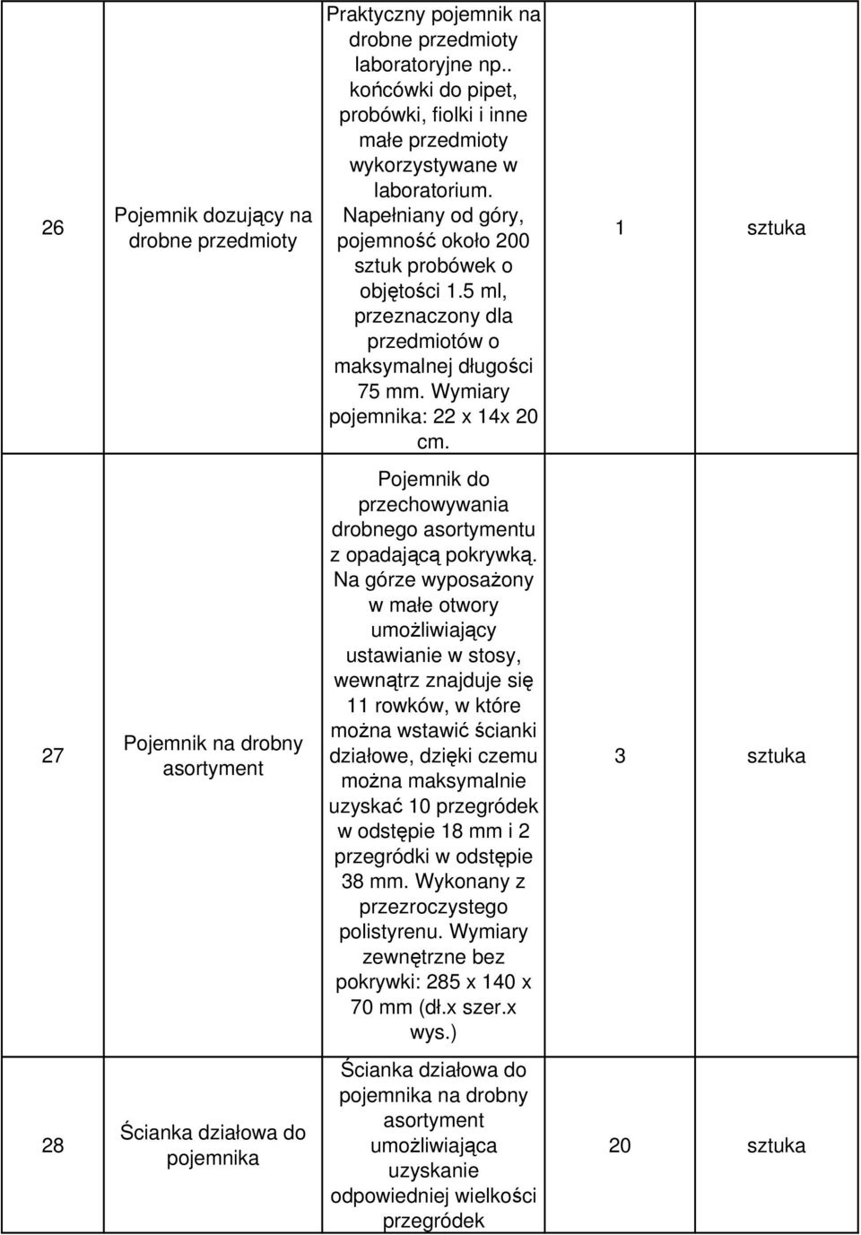 1 sztuka 27 Pojemnik na drobny asortyment Pojemnik do przechowywania drobnego asortymentu z opadającą pokrywką.