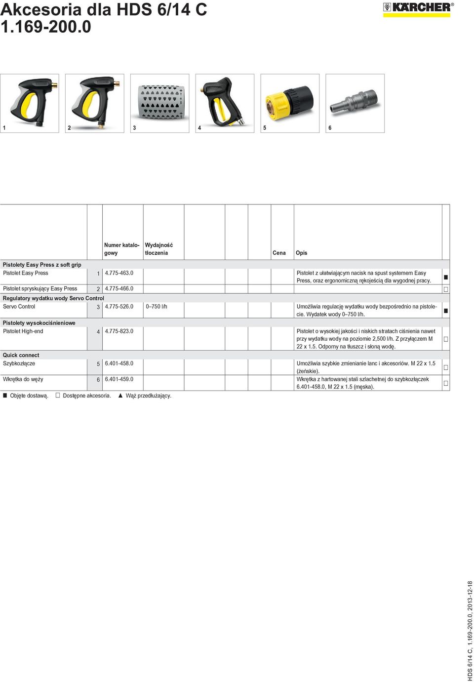 0 Regulatory wydatku wody Servo Control Servo Control 3 4.775-526.0 0 750 l/h Umożliwia regulację wydatku wody bezpośrednio na pistolecie. Wydatek wody 0 750 l/h.