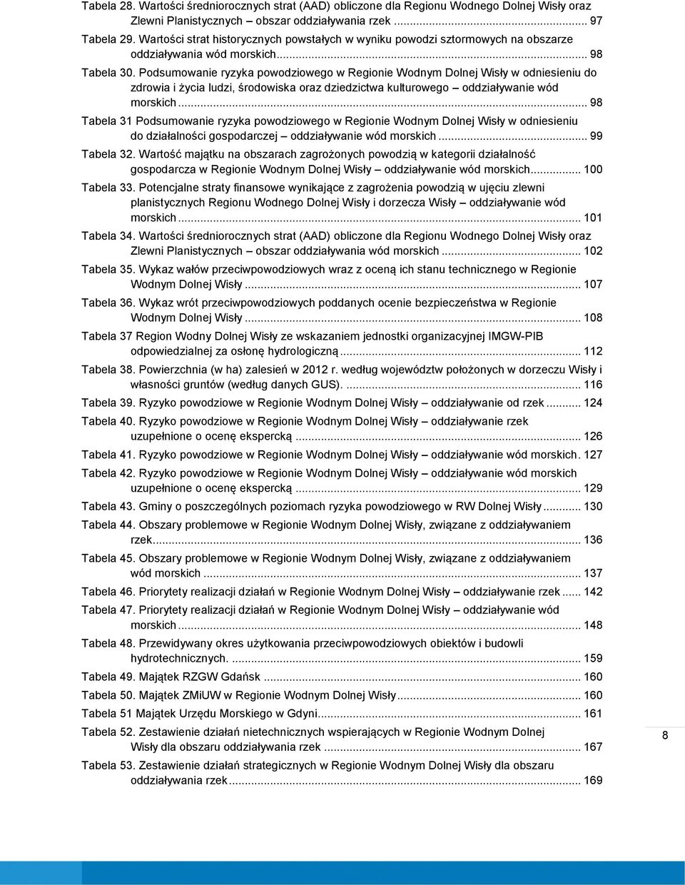 Podsumowanie ryzyka powodziowego w Regionie Wodnym Dolnej Wisły w odniesieniu do zdrowia i życia ludzi, środowiska oraz dziedzictwa kulturowego oddziaływanie wód morskich.