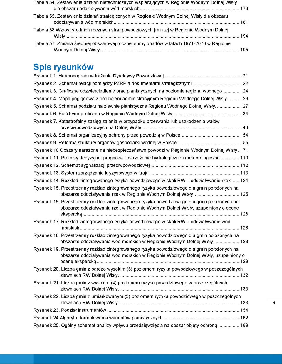 .. 181 Tabela 58 Wzrost średnich rocznych strat powodziowych [mln zł] w Regionie Wodnym Dolnej Wisły... 194 Tabela 57.