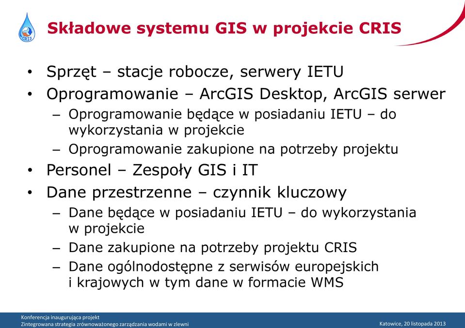 Personel Zespoły GIS i IT Dane przestrzenne czynnik kluczowy Dane będące w posiadaniu IETU do wykorzystania w