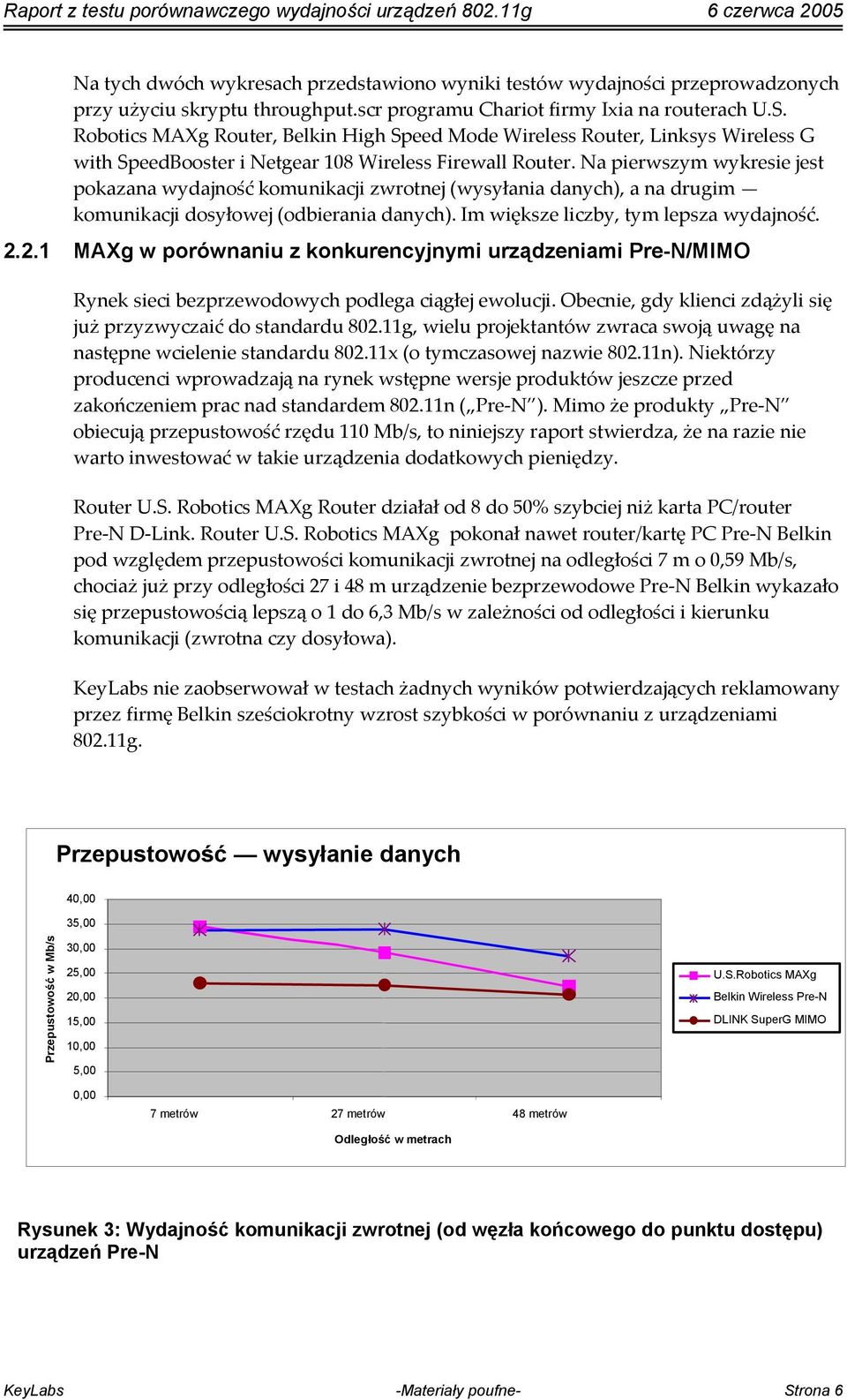 Na pierwszym wykresie jest pokazana wydajność komunikacji zwrotnej (wysyłania danych), a na drugim komunikacji dosyłowej (odbierania danych). Im większe liczby, tym lepsza wydajność. 2.