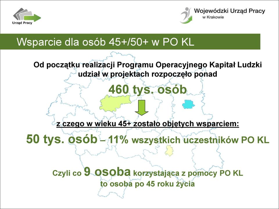osób z czego w wieku 45+ zostało objętych wsparciem: 50 tys.