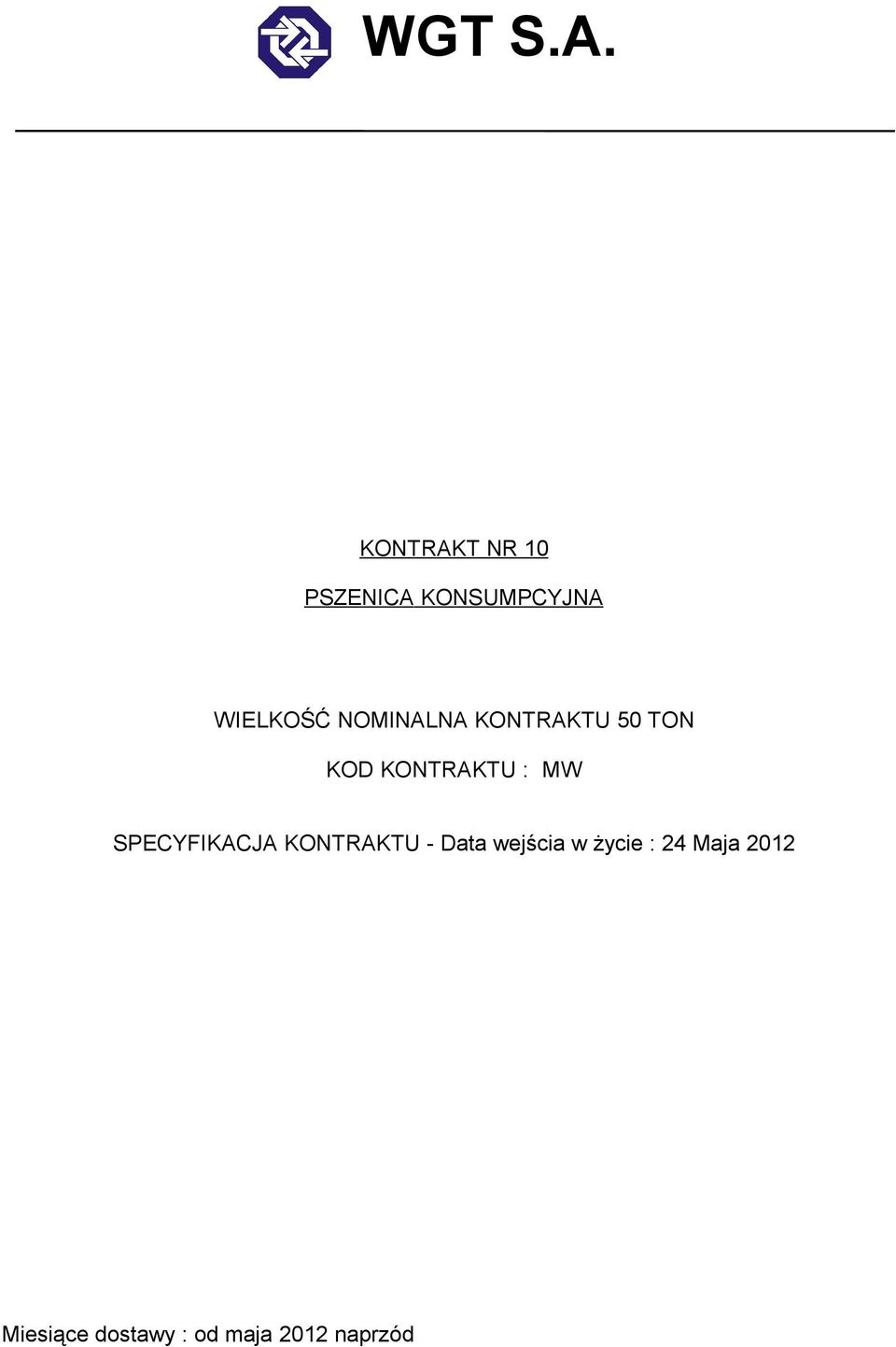 SPECYFIKACJA KONTRAKTU - Data wejścia w życie :