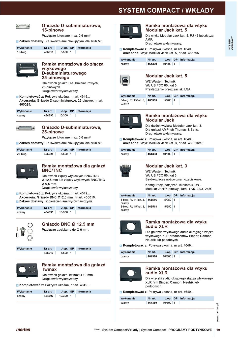 .. Akcesoria: Wtyk Modular Jack kat. 5, nr art. 465595. SYSTEM COMPACT Ramka montażowa do złącza wtykowego D-subminiaturowego 25-pinowego Dla dwóch gniazd D-subminiaturowych, 25-pinowych.