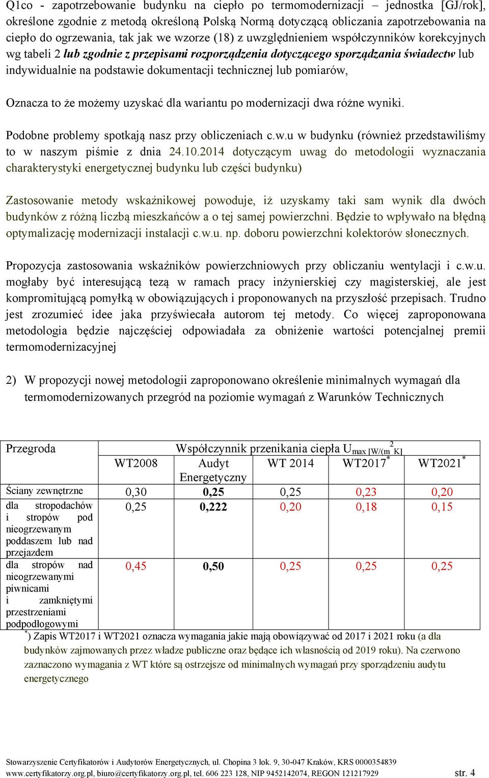 technicznej lub pomiarów, Oznacza to że możemy uzyskać dla wariantu po modernizacji dwa różne wyniki. Podobne problemy spotkają nasz przy obliczeniach c.w.u w budynku (również przedstawiliśmy to w naszym piśmie z dnia 24.