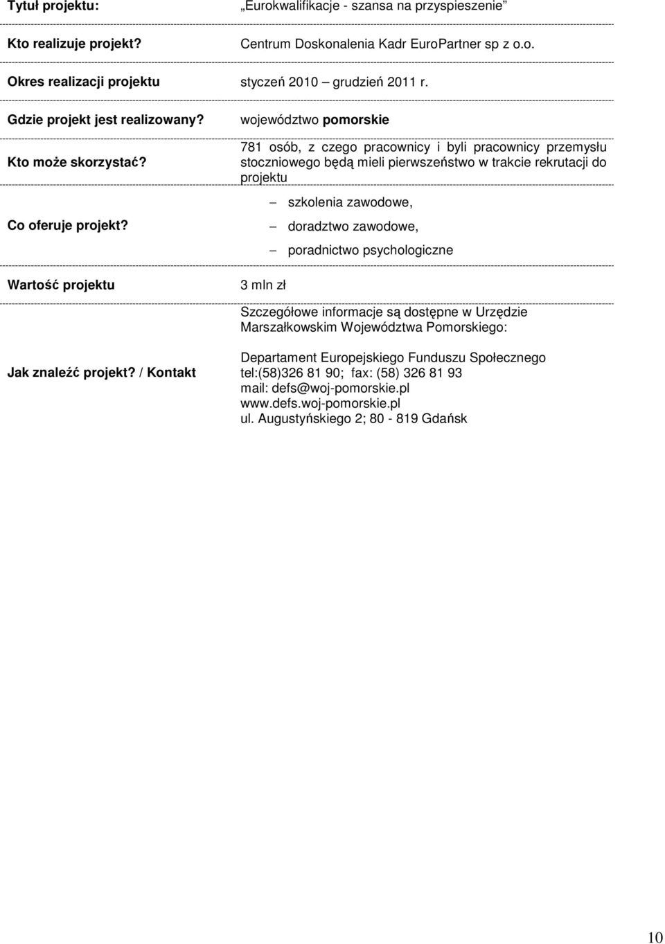 zawodowe, doradztwo zawodowe, poradnictwo psychologiczne Szczegółowe informacje są dostępne w Urzędzie Marszałkowskim Województwa Pomorskiego: