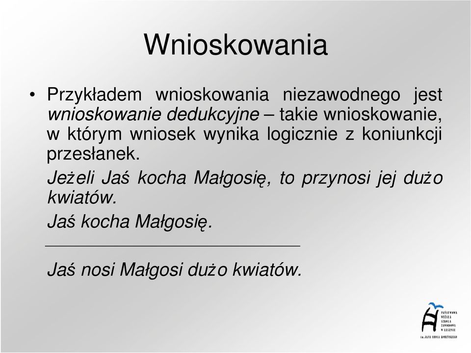 wynika logicznie z koniunkcji przesłanek.