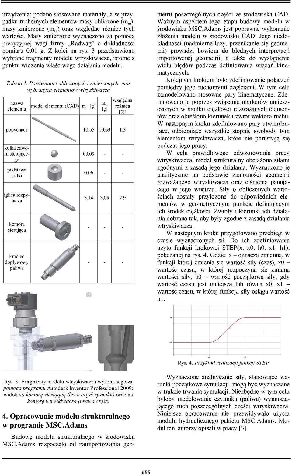 3 przedstawiono wybrane fragmenty modelu wtryskiwacza, istotne z punktu widzenia właściwego działania modelu. Tabela 1.