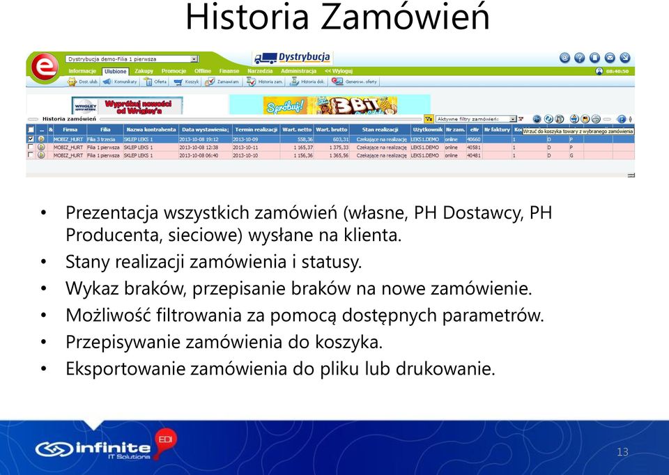 Wykaz braków, przepisanie braków na nowe zamówienie.