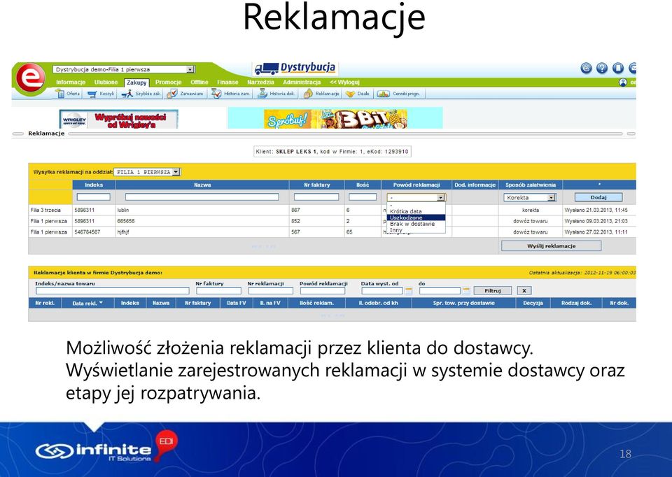 Wyświetlanie zarejestrowanych reklamacji