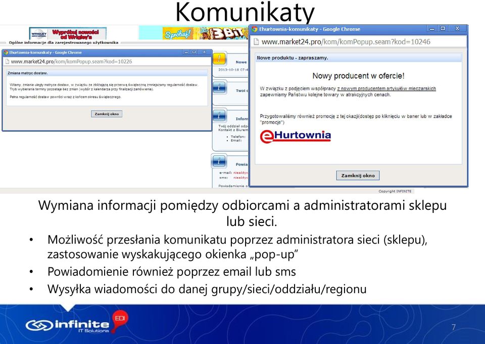 Możliwość przesłania komunikatu poprzez administratora sieci (sklepu),