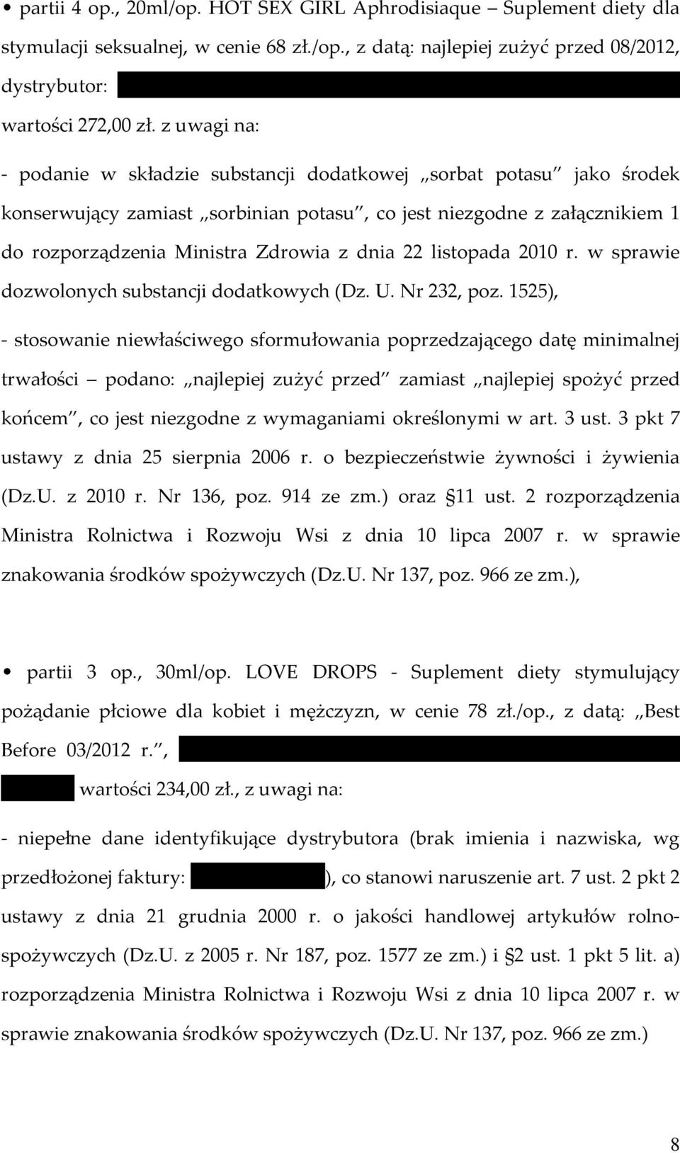 listopada 2010 r. w sprawie dozwolonych substancji dodatkowych (Dz. U. Nr 232, poz.