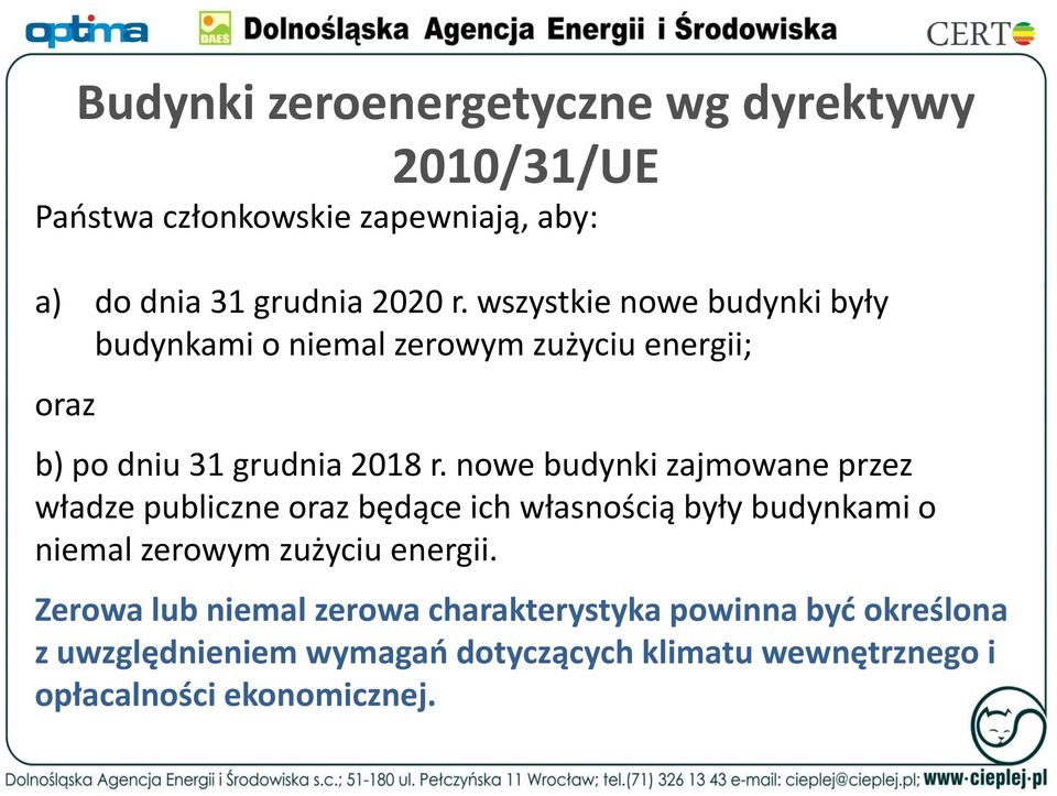 nowe budynki zajmowane przez władze publiczne oraz będące ich własnością były budynkami o niemal zerowym zużyciu energii.