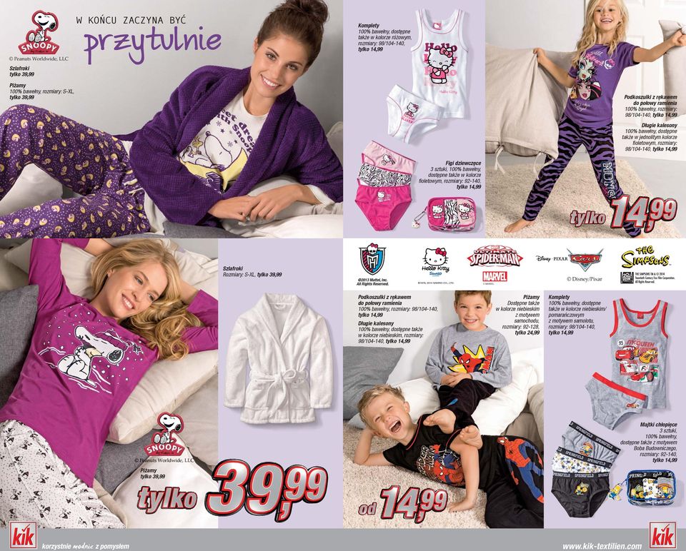 dostępne także w kolorze fioletowym, rozmiary: 92-140, Szlafroki Rozmiary: S-XL, 2013 Mattel, Inc. All Rights Reserved.