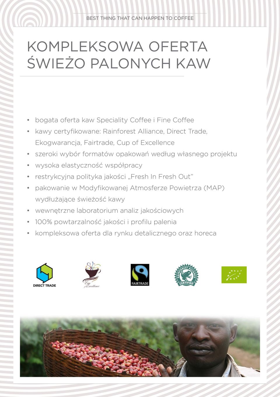 współpracy restrykcyjna polityka jakości Fresh In Fresh Out pakowanie w Modyfikowanej Atmosferze Powietrza (MAP) wydłużające świeżość