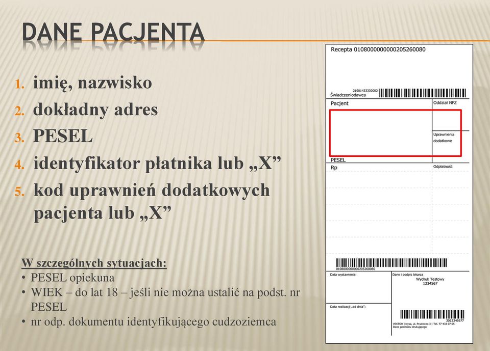 kod uprawnień dodatkowych pacjenta lub X W szczególnych sytuacjach: