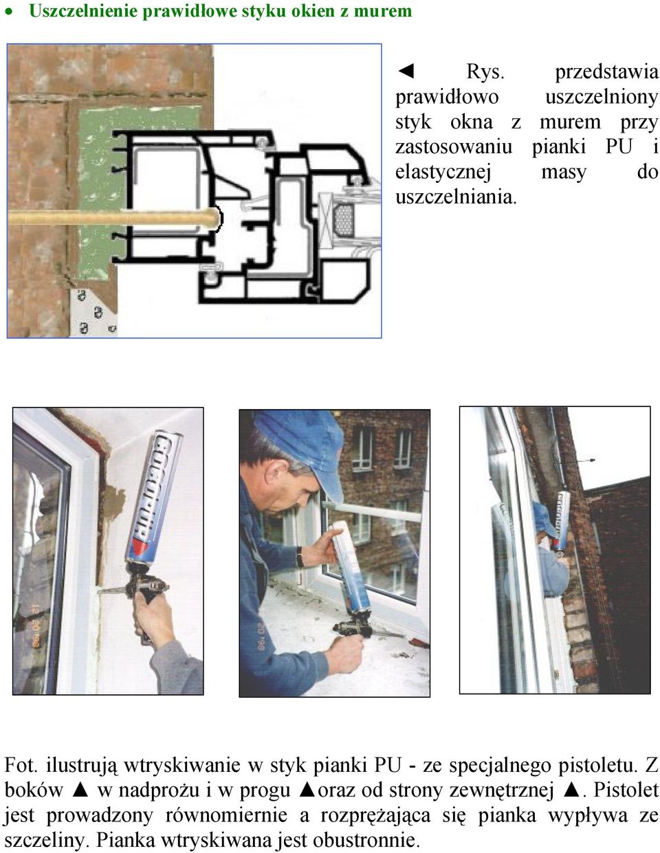 uszczelniania. Fot. ilustrują wtryskiwanie w styk pianki PU - ze specjalnego pistoletu.