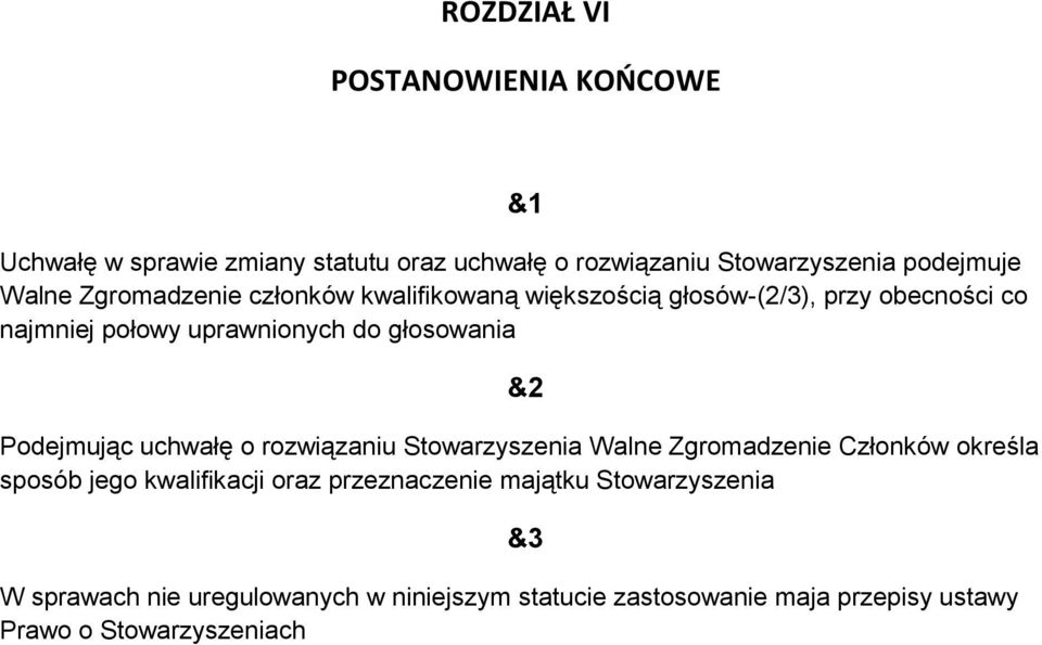 głosowania &2 Podejmując uchwałę o rozwiązaniu Walne Zgromadzenie Członków określa sposób jego kwalifikacji oraz