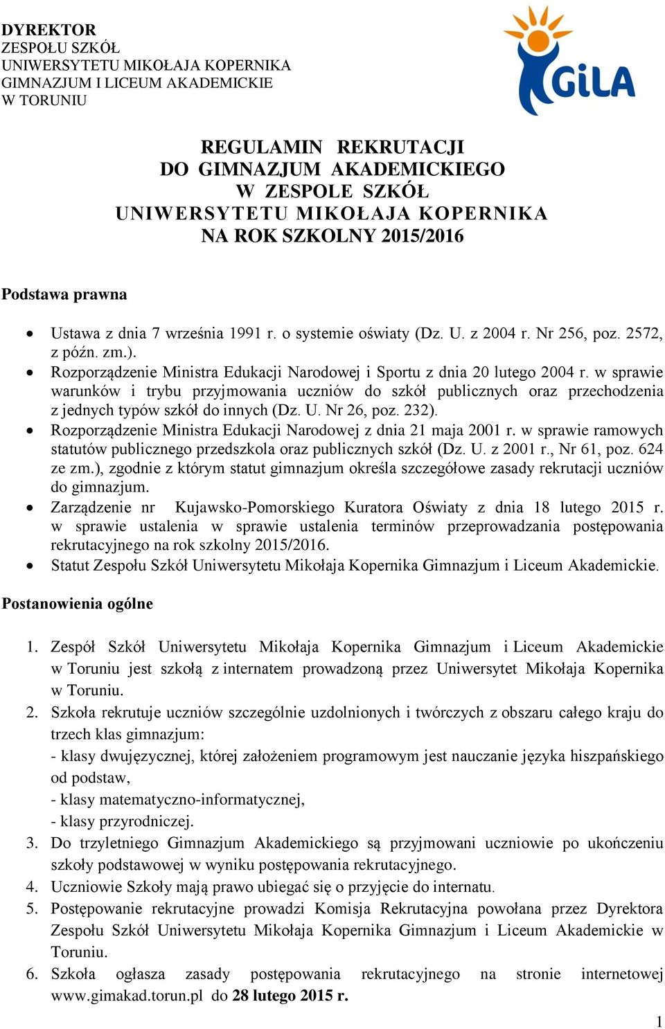 Rozporządzenie Ministra Edukacji Narodowej i Sportu z dnia 20 lutego 2004 r.