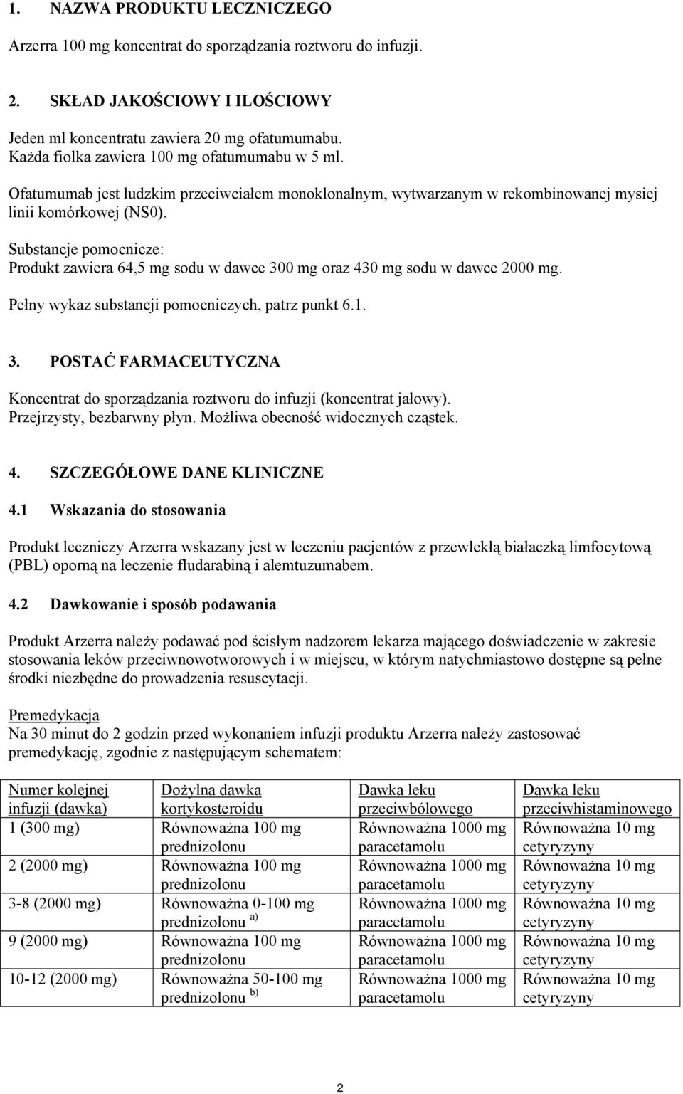 Substancje pomocnicze: Produkt zawiera 64,5 mg sodu w dawce 300 mg oraz 430 mg sodu w dawce 2000 mg. Pełny wykaz substancji pomocniczych, patrz punkt 6.1. 3. POSTAĆ FARMACEUTYCZNA Koncentrat do sporządzania roztworu do infuzji (koncentrat jałowy).