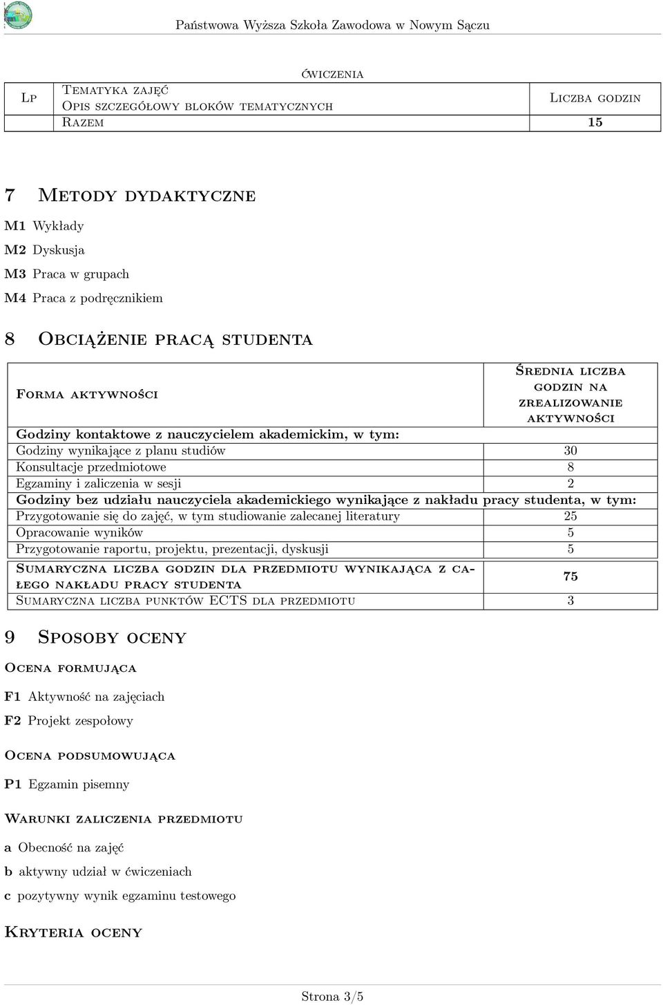 akademickiego wynikające z nakładu pracy studenta, w tym: Przygotowanie się do zajęć, w tym studiowanie zalecanej literatury 5 Opracowanie wyników 5 Przygotowanie raportu, projektu, prezentacji,