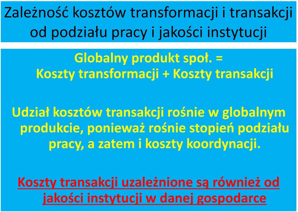 = Koszty transformacji + Koszty transakcji Udział kosztów transakcji rośnie w globalnym