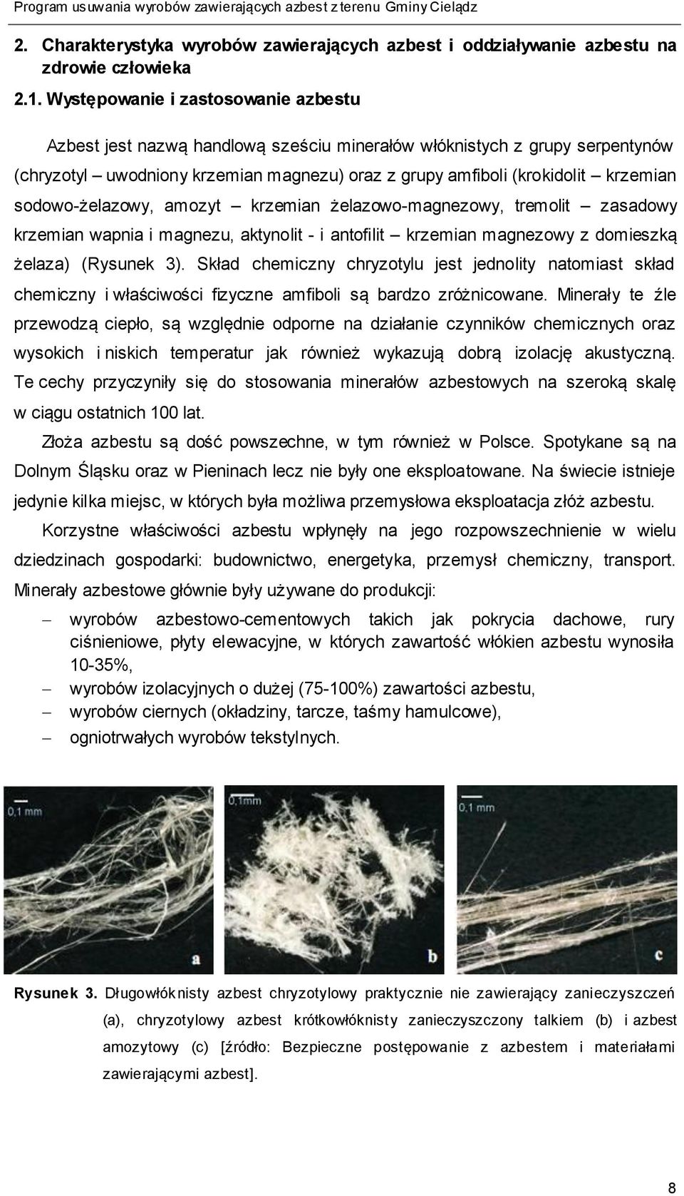 sodowo-żelazowy, amozyt krzemian żelazowo-magnezowy, tremolit zasadowy krzemian wapnia i magnezu, aktynolit - i antofilit krzemian magnezowy z domieszką żelaza) (Rysunek 3).
