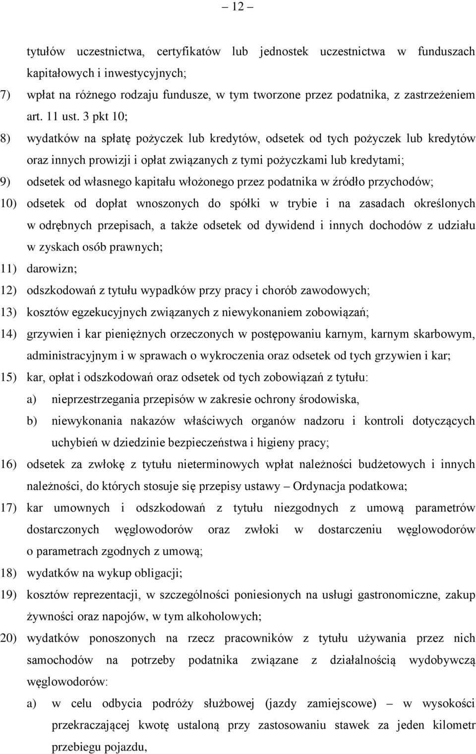 3 pkt 10; 8) wydatków na spłatę pożyczek lub kredytów, odsetek od tych pożyczek lub kredytów oraz innych prowizji i opłat związanych z tymi pożyczkami lub kredytami; 9) odsetek od własnego kapitału