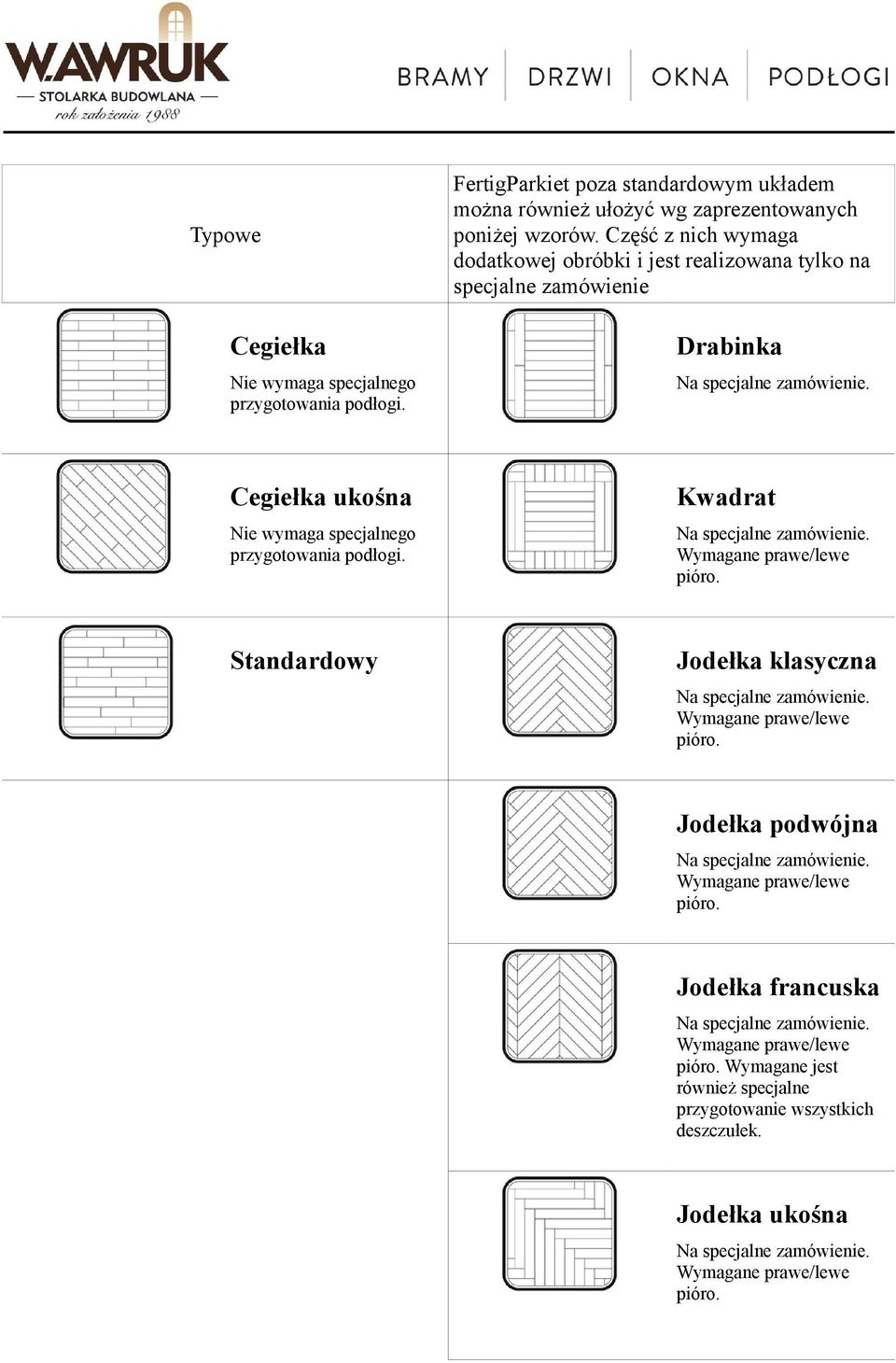 Część z nich wymaga dodatkowej obróbki i jest realizowana tylko na specjalne zamówienie Drabinka Cegiełka ukośna Nie