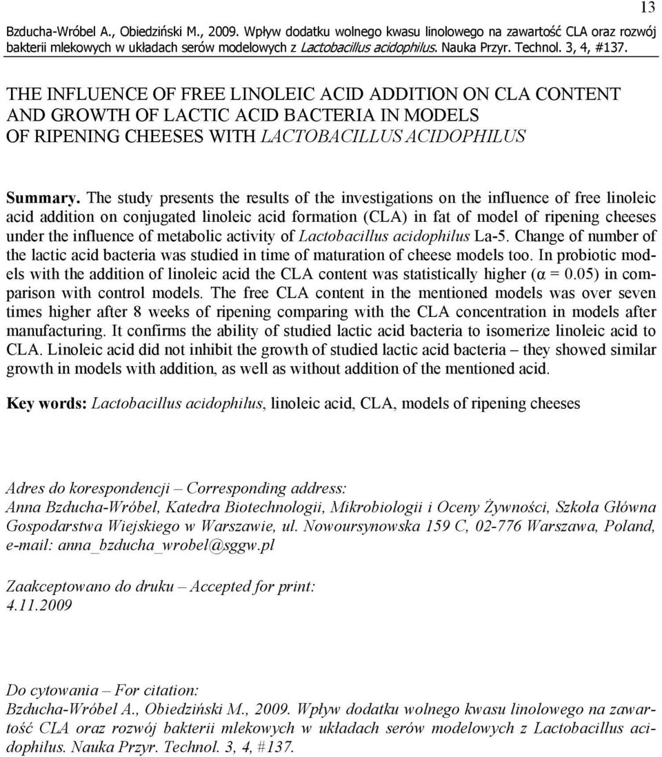 WITH LACTOBACILLUS ACIDOPHILUS Summary.