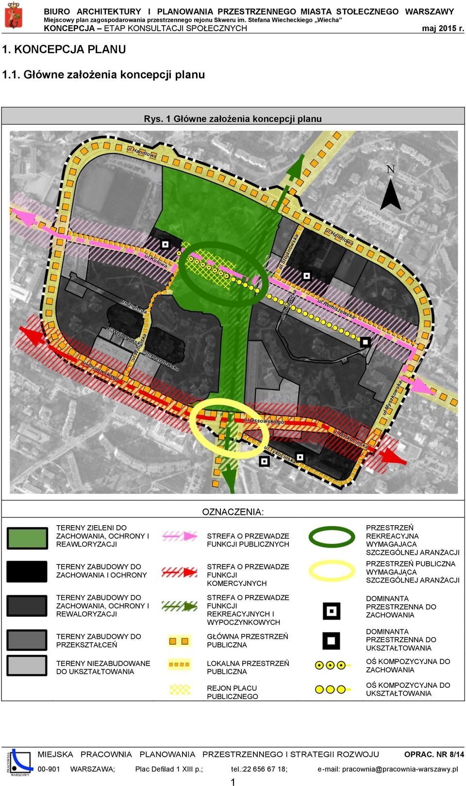 1 Główne założenia koncepcji planu OZNACZENIA: TERENY ZIELENI DO ZACHOWANIA, OCHRONY I REAWLORYZACJI TERENY ZABUDOWY DO ZACHOWANIA I OCHRONY TERENY ZABUDOWY DO ZACHOWANIA, OCHRONY I REWALORYZACJI