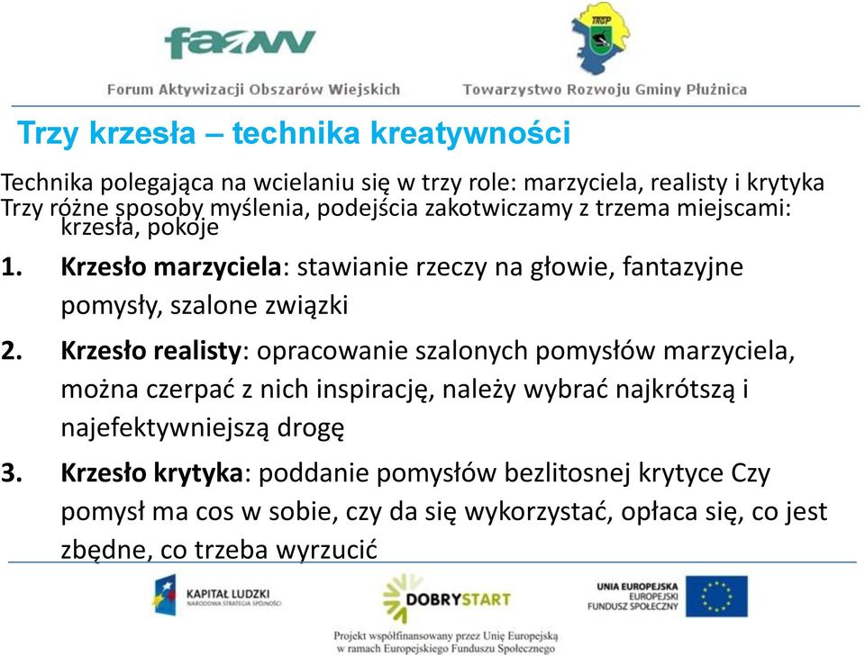 Krzesło realisty: opracowanie szalonych pomysłów marzyciela, można czerpad z nich inspirację, należy wybrad najkrótszą i najefektywniejszą drogę 3.