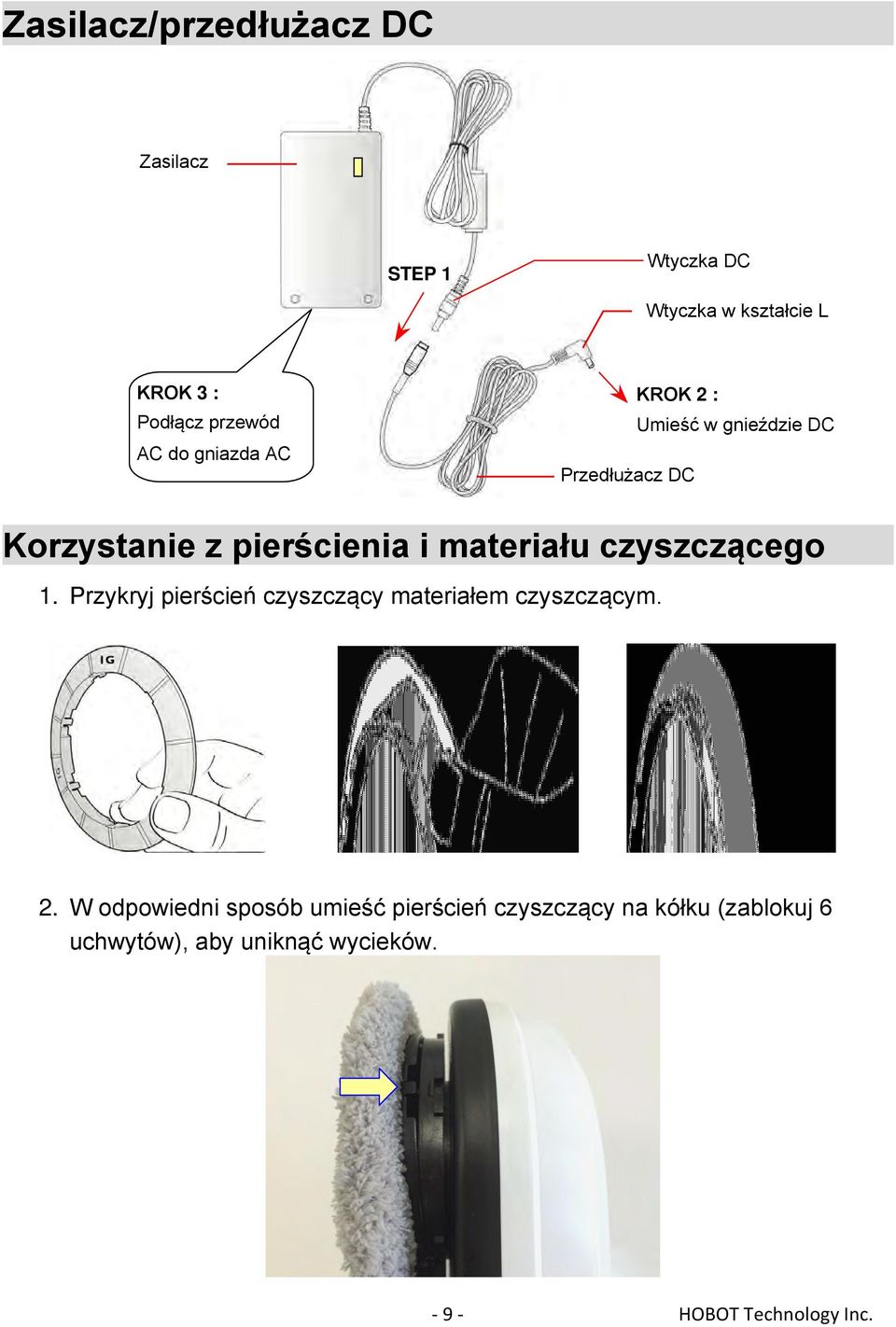 czyszczącego 1. Przykryj pierścień czyszczący materiałem czyszczącym. 2.