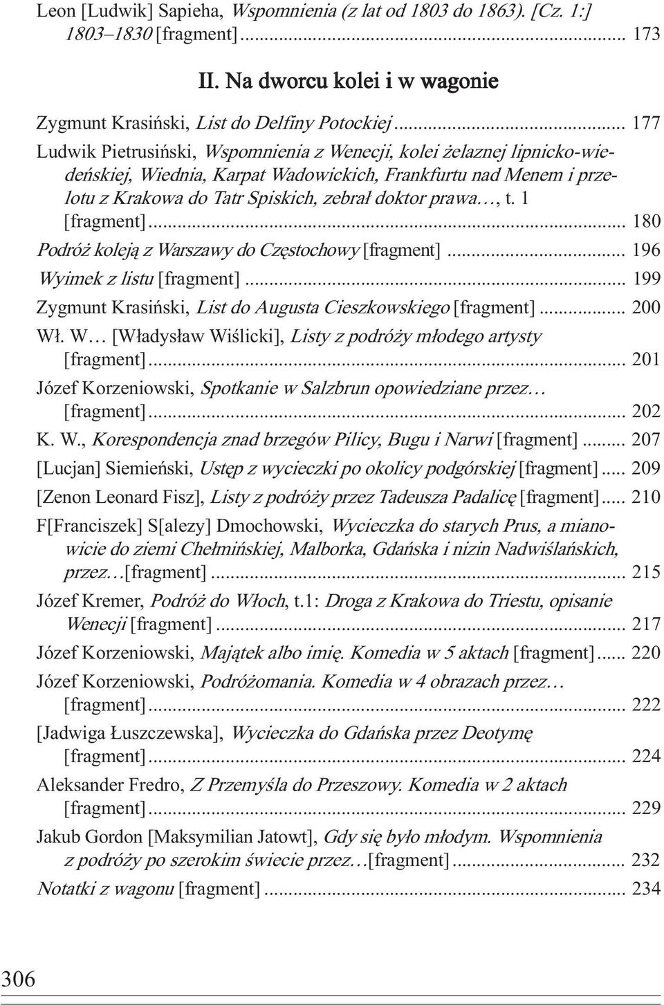 1 [fragment]... 180 Podró kolej¹ z Warszawy do Czêstochowy [fragment]... 196 Wyimek z listu [fragment]... 199 Zygmunt Krasiñski, List do Augusta Cieszkowskiego [fragment]... 200 W³.