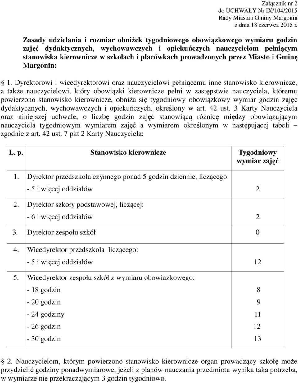 Dyrektorowi i wicedyrektorowi oraz nauczycielowi pełniącemu inne stanowisko kierownicze, a także nauczycielowi, który obowiązki kierownicze pełni w zastępstwie nauczyciela, któremu powierzono