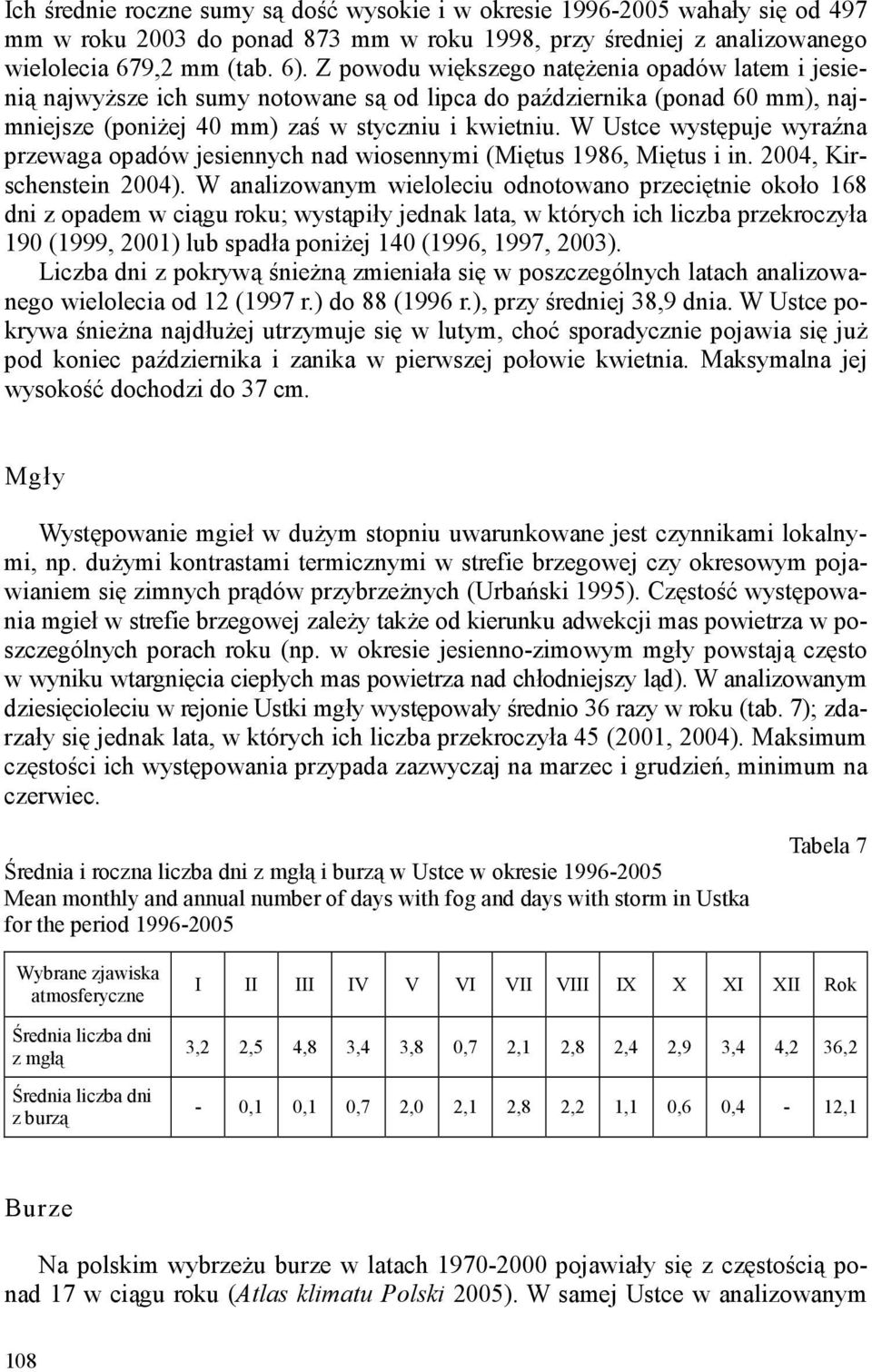 W Ustce występuje wyraźna przewaga opadów jesiennych nad wiosennymi (Miętus 1986, Miętus i in. 2004, Kirschenstein 2004).