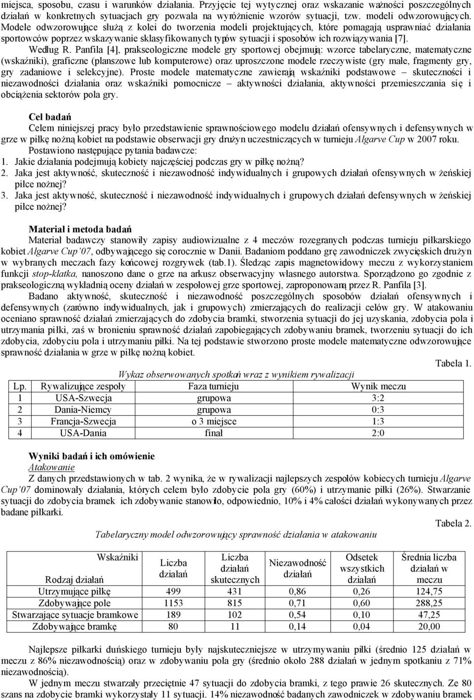 Modele odwzorowujące służą z kolei do tworzenia modeli projektujących, które pomagają usprawniać działania sportowców poprzez wskazywanie sklasyfikowanych typów sytuacji i sposobów ich rozwiązywania