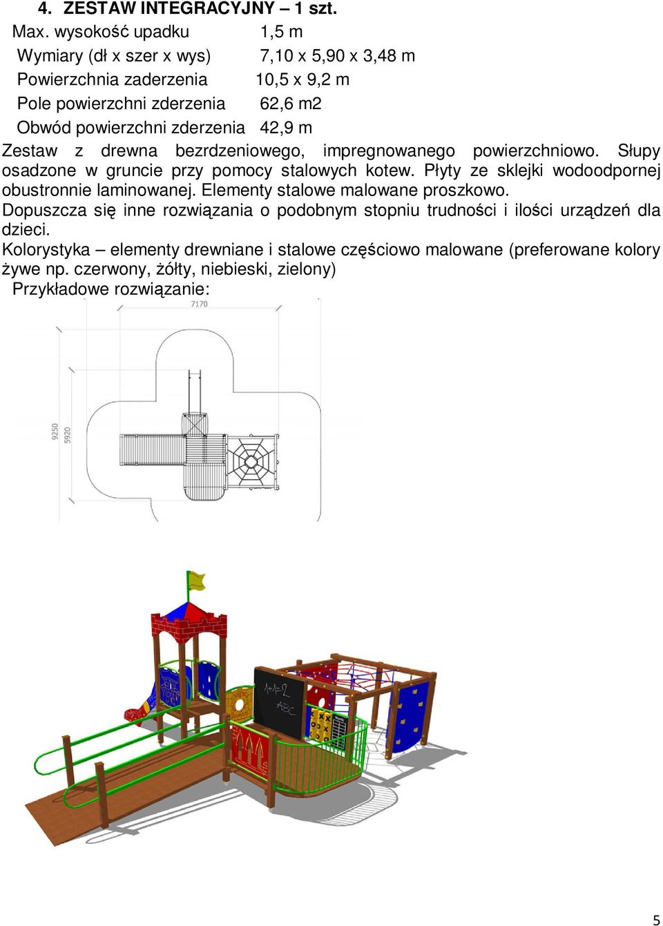 zderzenia 42,9 m Zestaw z drewna bezrdzeniowego, impregnowanego powierzchniowo. Słupy osadzone w gruncie przy pomocy stalowych kotew.