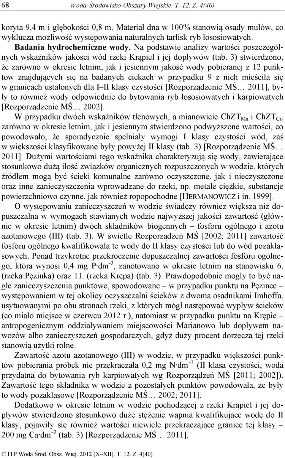 Na podstawie analizy wartości poszczególnych wskaźników jakości wód rzeki Krąpiel i jej dopływów (tab.