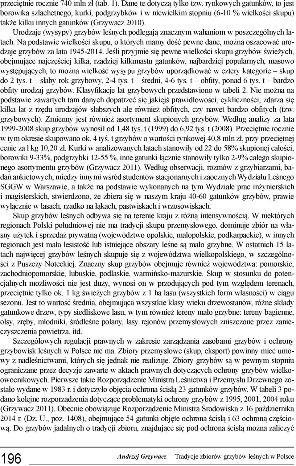 Urodzaje (wysypy) grzybów leśnych podlegają znacznym wahaniom w poszczególnych latach. Na podstawie wielkości skupu, o których mamy dość pewne dane, można oszacować urodzaje grzybów za lata 1945-2014.