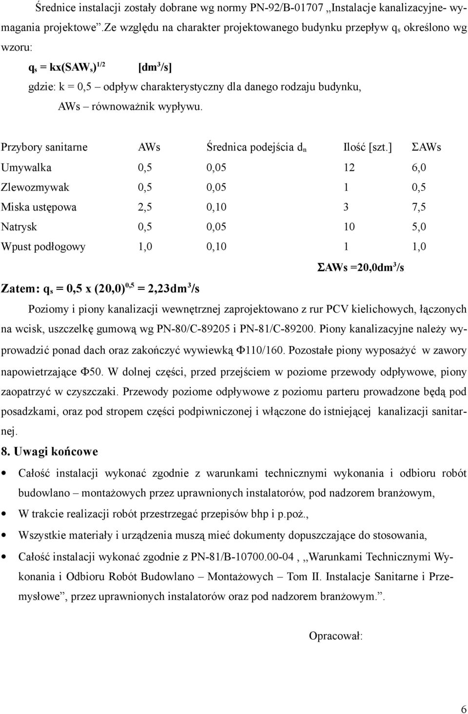 wypływu. Przybory sanitarne AWs Średnica podejścia d n Ilość [szt.