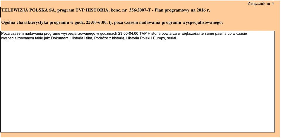 poza czasem nadawania programu wyspecjalizowanego: Poza czasem nadawania programu wyspecjalizowanego w