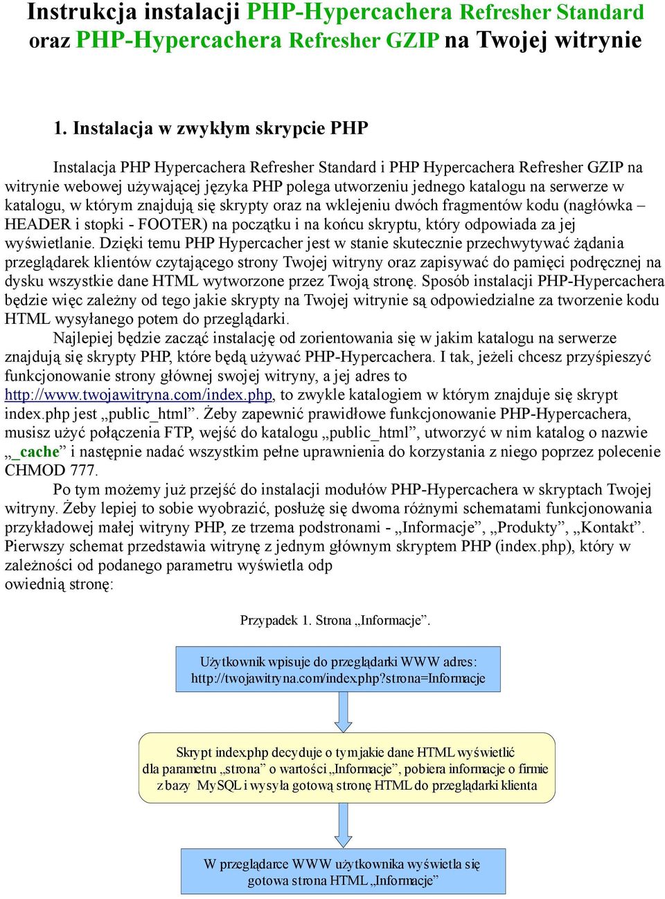 serwerze w katalogu, w którym znajdują się skrypty oraz na wklejeniu dwóch fragmentów kodu (nagłówka HEADER i stopki - FOOTER) na początku i na końcu skryptu, który odpowiada za jej wyświetlanie.