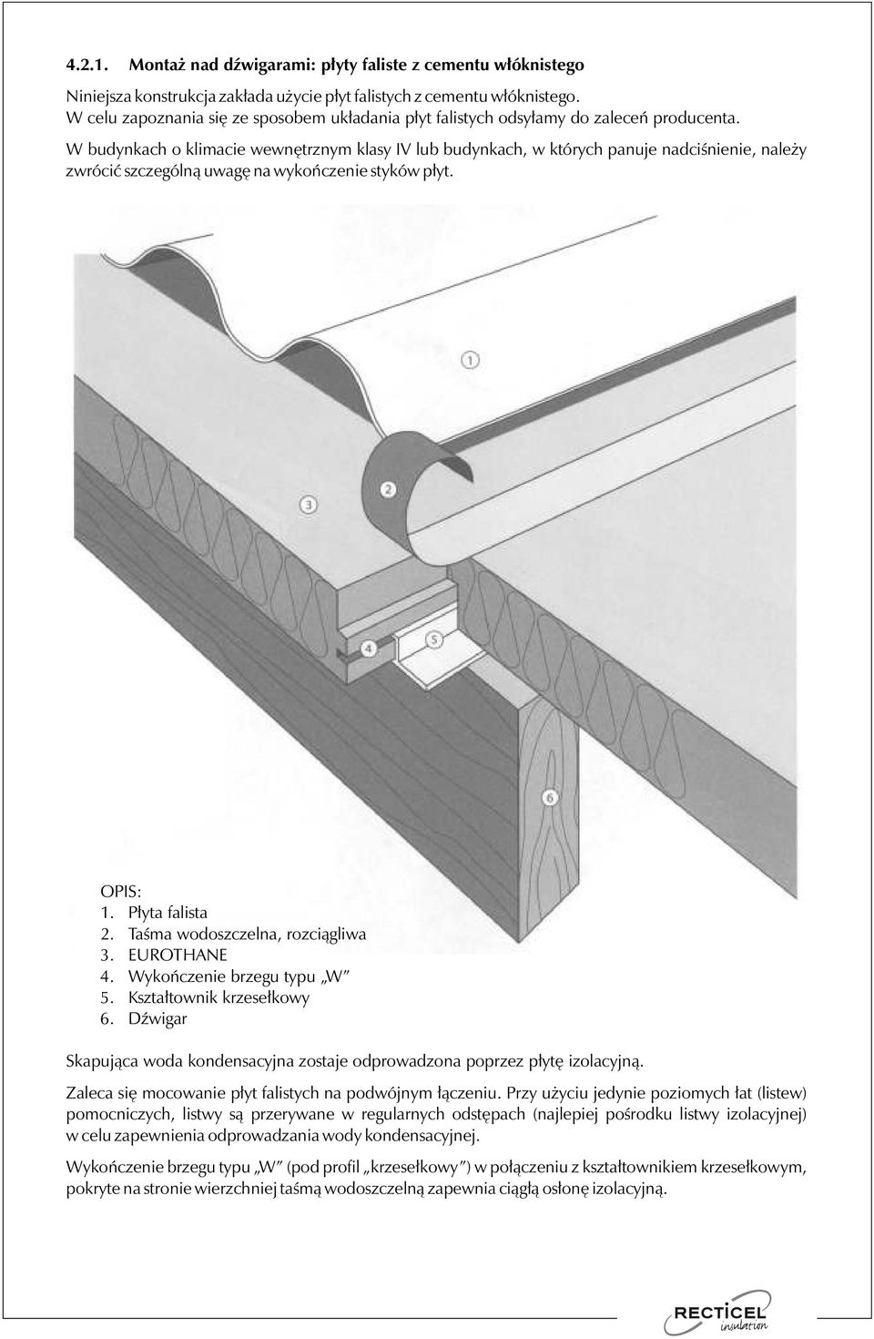 W budynkach o klimacie wewnętrznym klasy IV lub budynkach, w których panuje nadciśnienie, należy zwrócić szczególną uwagę na wykończenie styków płyt. 1. Płyta falista 2.