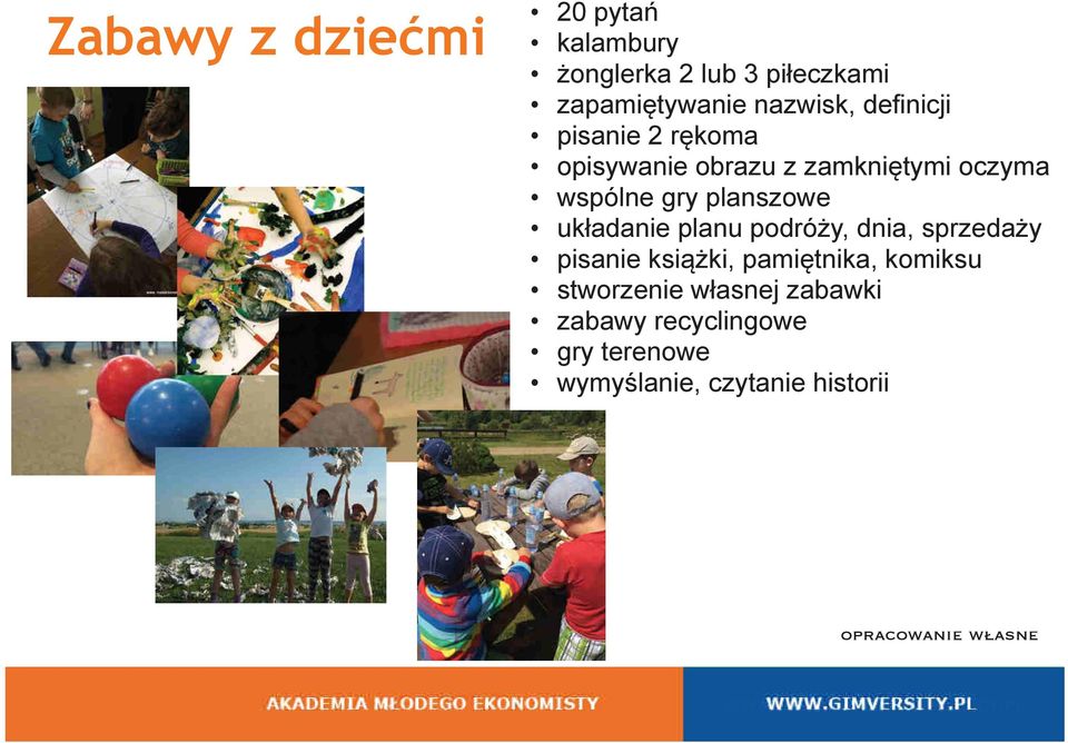 opisywanie obrazu z zamkniętymi oczyma wspólne gry planszowe układanie planu podróży, dnia, sprzedaży