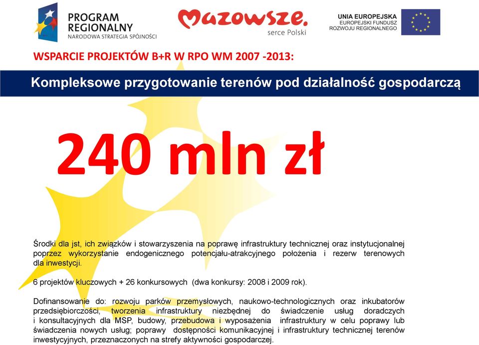 6 projektów kluczowych + 26 konkursowych (dwa konkursy: 2008 i 2009 rok).