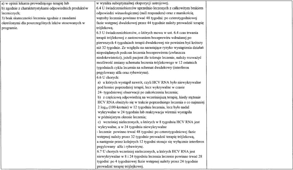 4 U swiadczeniobiorcow uprzednio leczonych z calkowitym brakiem odpowiedzi wirusologicznej (null responders) oraz z marskoscia watroby leczenie powinno trwac 48 tygodni: po czterotygodniowej fazie