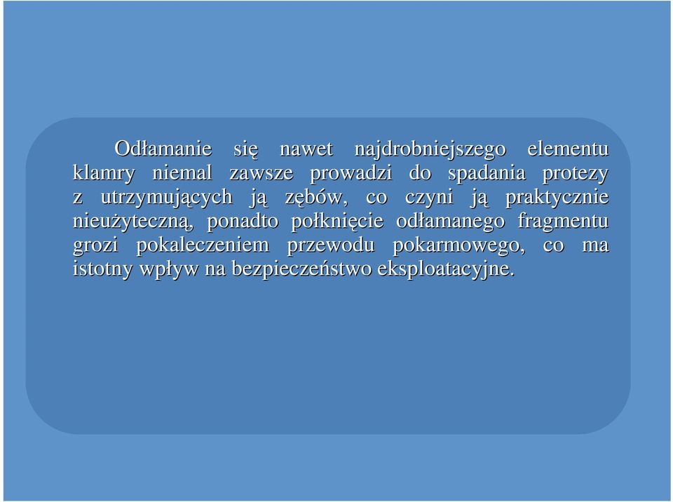 nieuŝyteczn yteczną,, ponadto połkni knięcie odłamanego fragmentu grozi